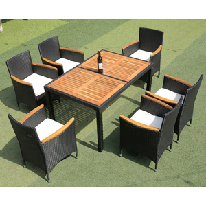 Hotest 2023 garden Furniture  Dining Set PE Poly Wicker Rattan Outdoor 6 Seater Modern Garden Sets with acacia wood