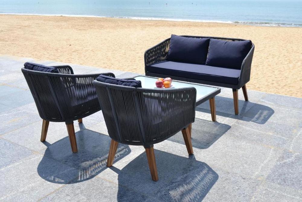 2023 new hot modern design vietnam origin KD outdoor garden patio Rope sofa set with 4 seater and polyester fabric cushion