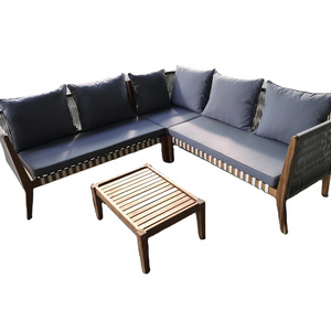 Acacia wood with rope type weaving modern lounger set with teak color wood oil nice quality for sales