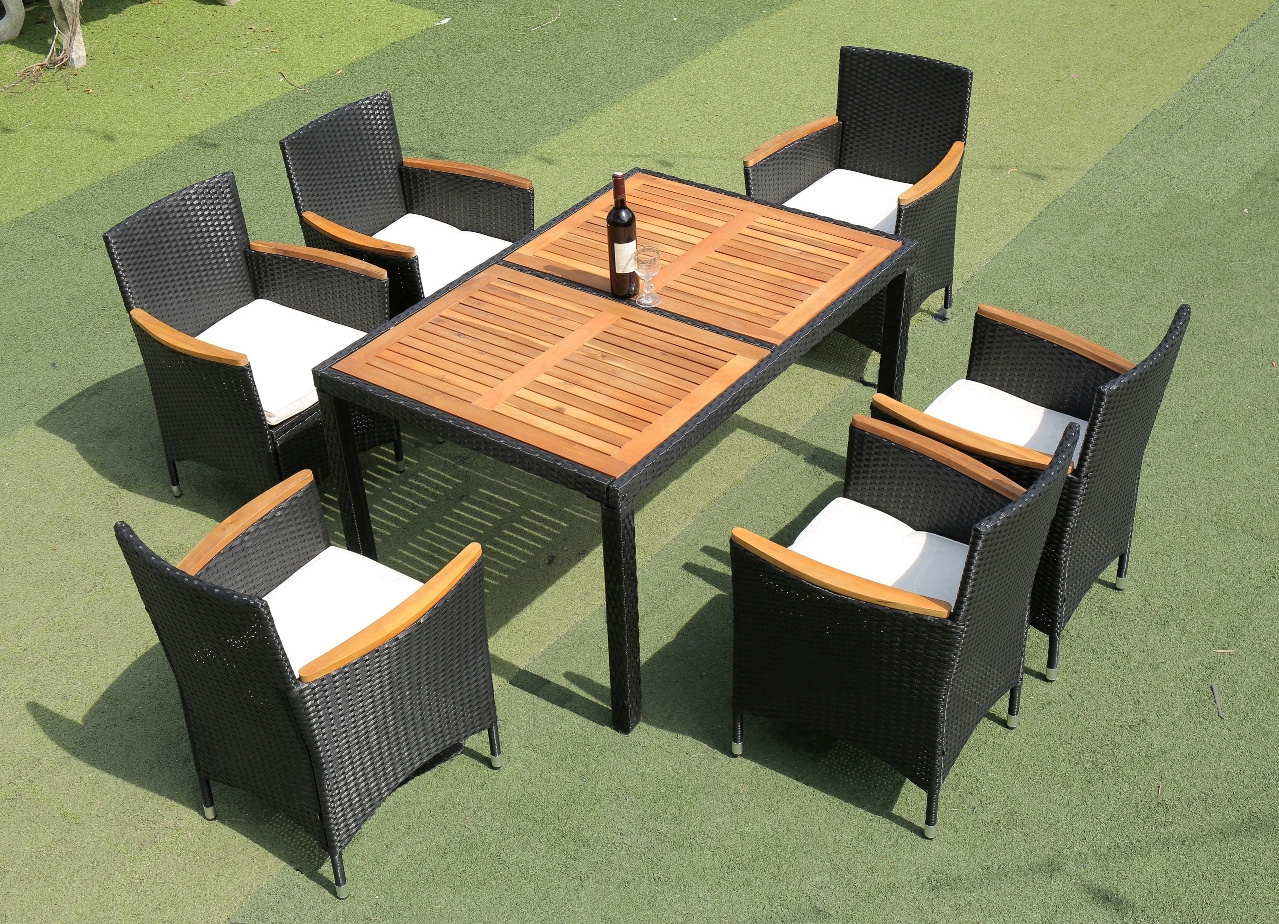 Hotest 2023 garden Furniture  Dining Set PE Poly Wicker Rattan Outdoor 6 Seater Modern Garden Sets with acacia wood