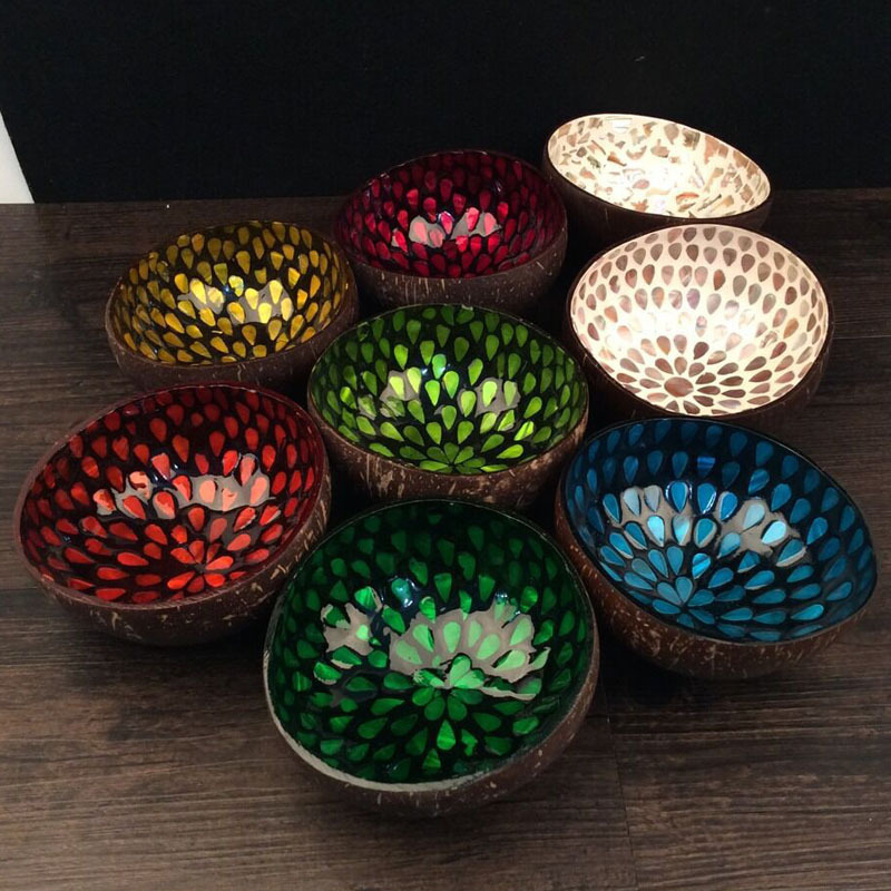 VIETNAM COCONUT SHELL BOWL WITH MOTHER OF PEARL INLAY