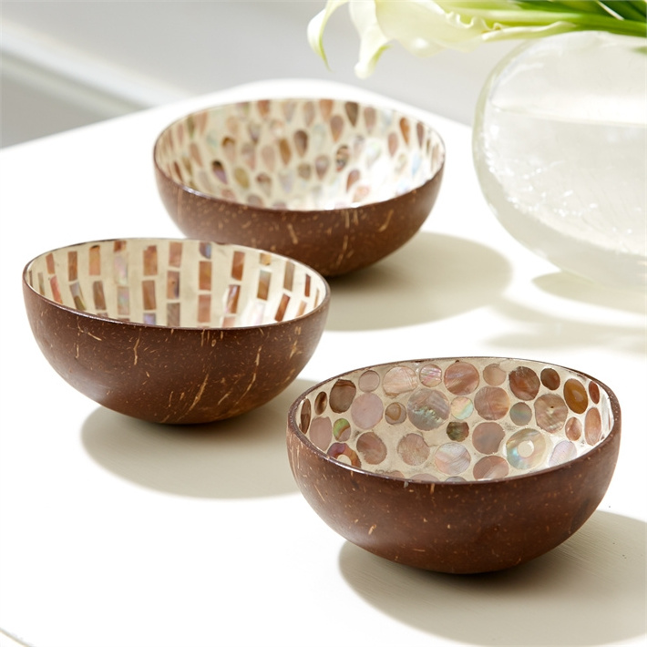 VIETNAM COCONUT SHELL BOWL WITH MOTHER OF PEARL INLAY