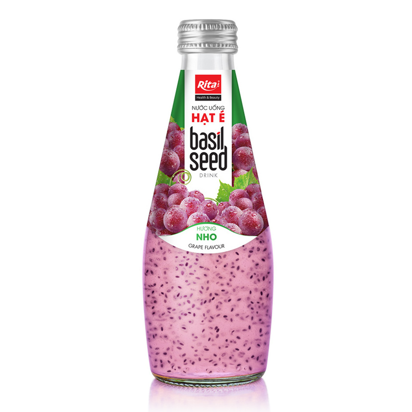 Supplier High Quality Boost Energy Basil Seed Drink Vietnam290 ml Glass Bottle  With Mango Juice