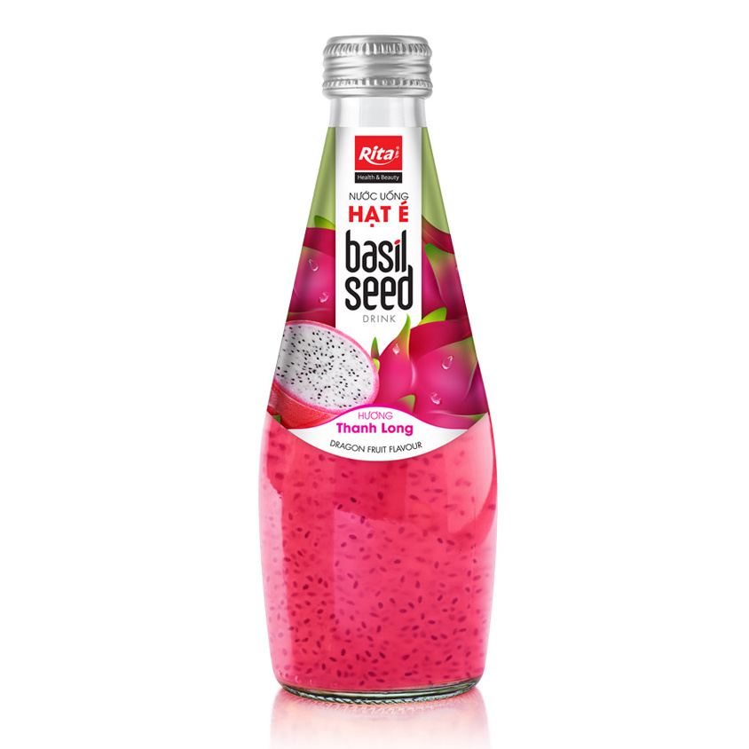 Supplier High Quality Boost Energy Basil Seed Drink Vietnam290 ml Glass Bottle  With Mango Juice