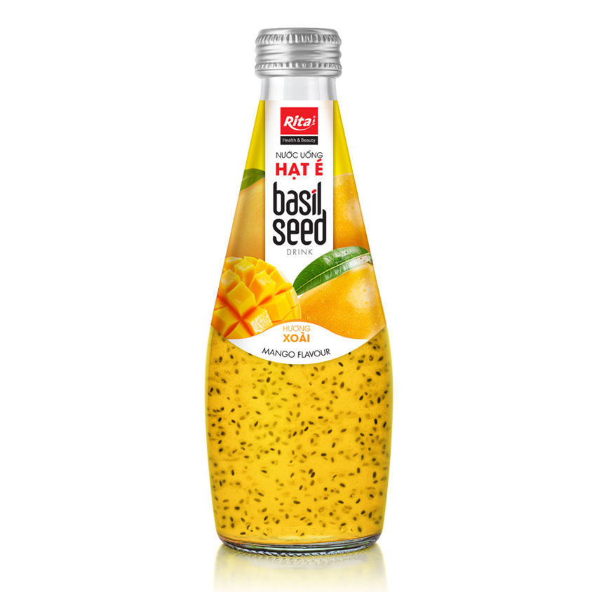 Supplier High Quality Boost Energy Basil Seed Drink Vietnam290 ml Glass Bottle  With Mango Juice