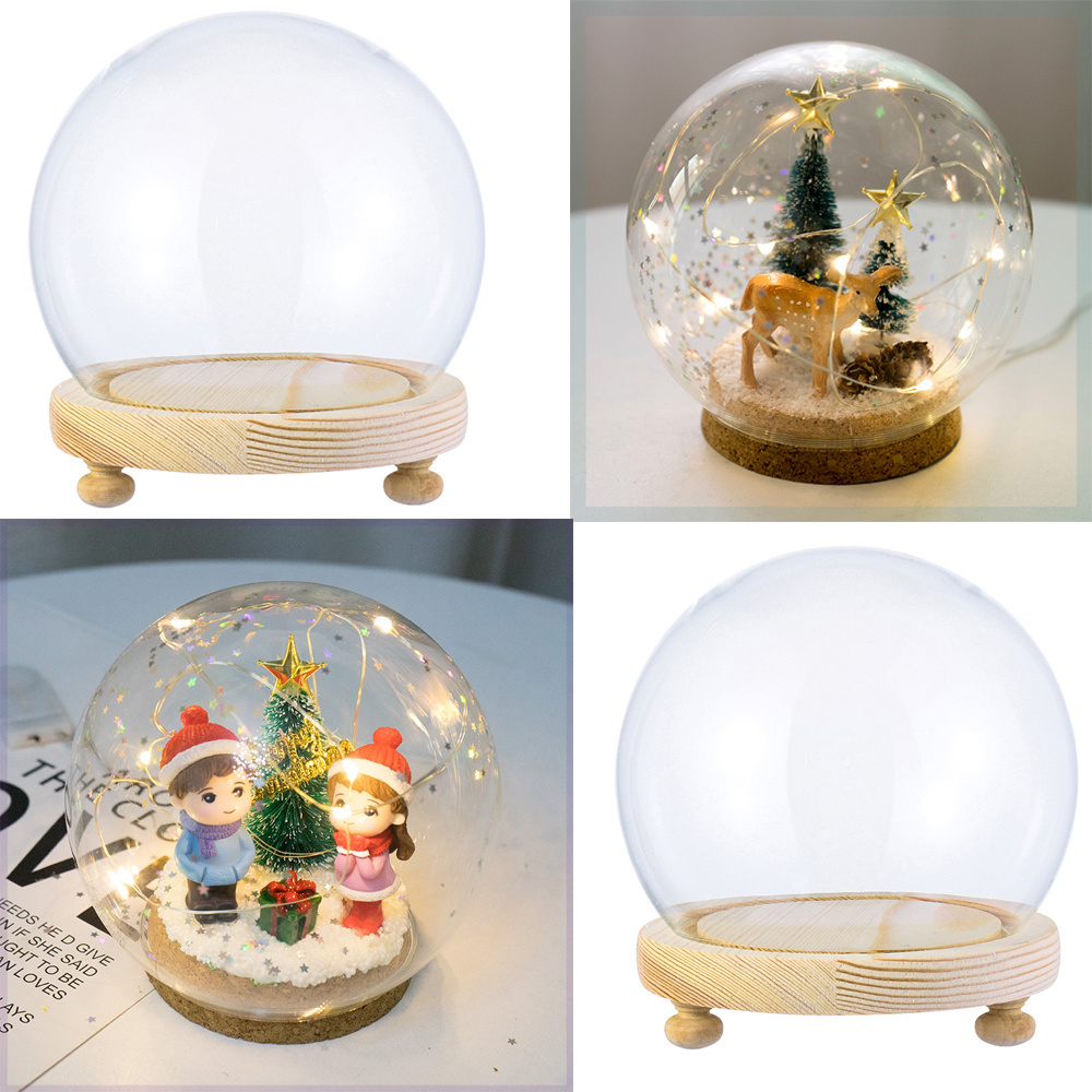 Luxury LED Customize Dome Flower Display - Decorative Customized Size Glass Cover With Wooden Base