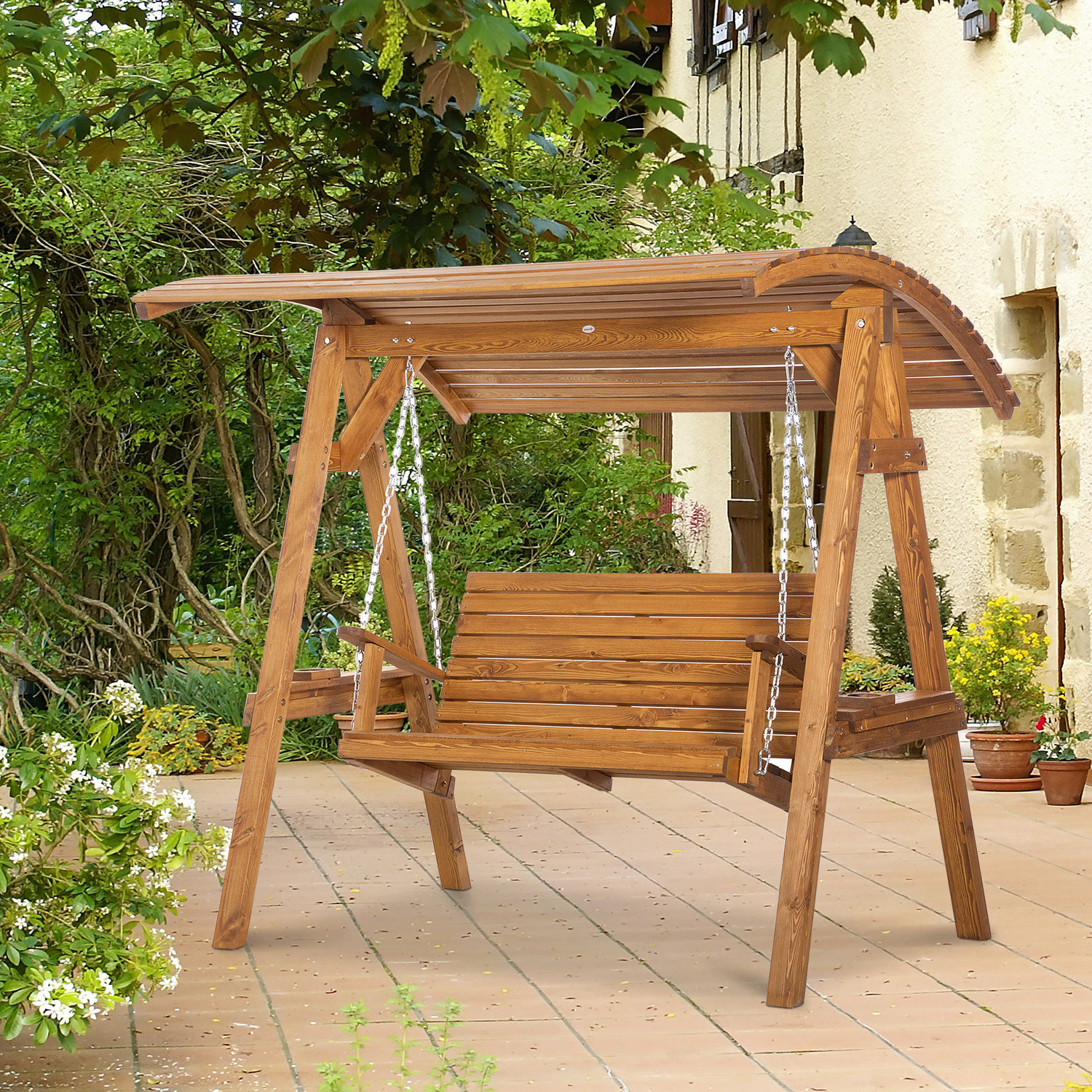 Best Price - Outdoor Eco-friendly Patio Wooden Swings with Ropes- Wood Outdoor Furniture - Wood Swings for sale