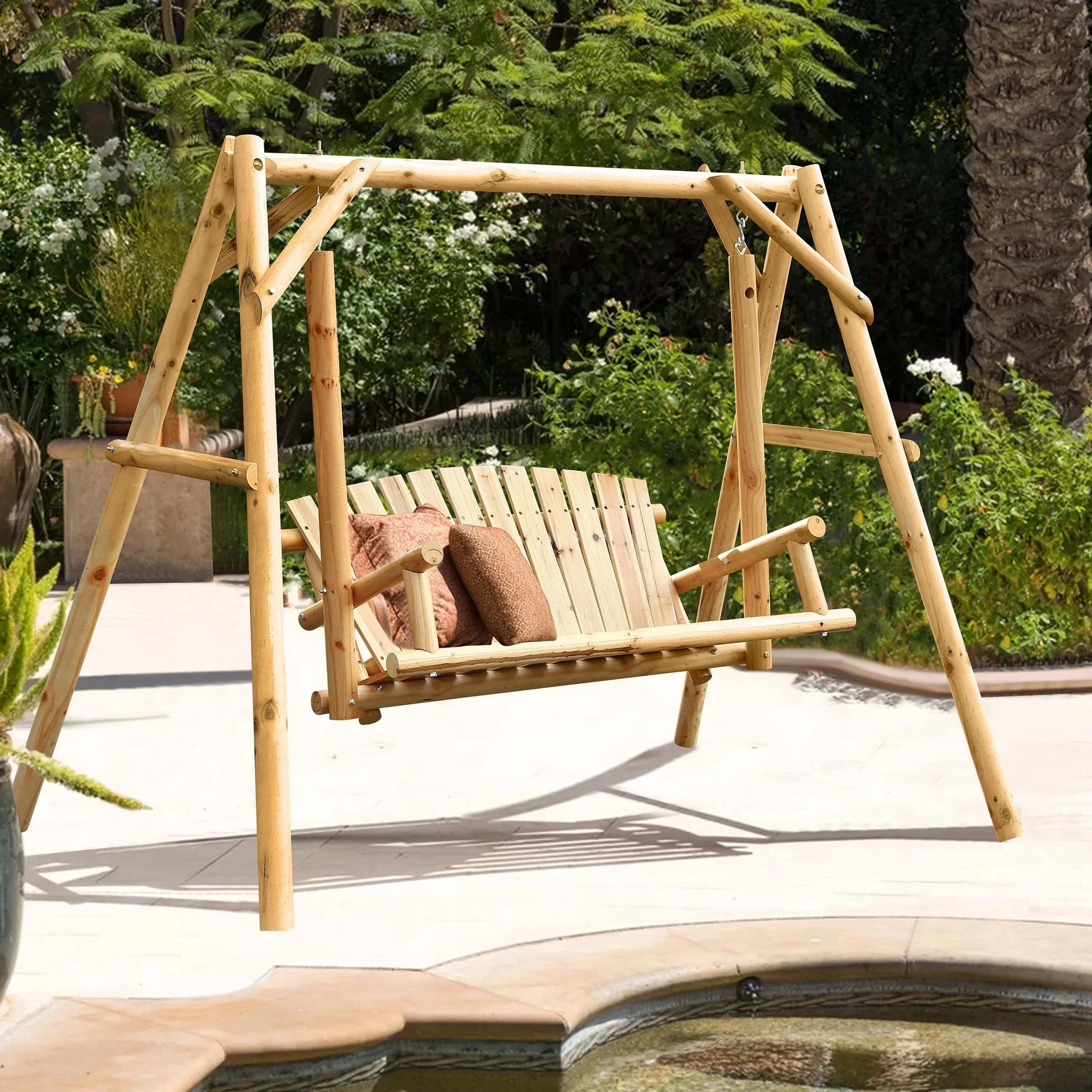 Best Price - Outdoor Eco-friendly Patio Wooden Swings with Ropes- Wood Outdoor Furniture - Wood Swings for sale