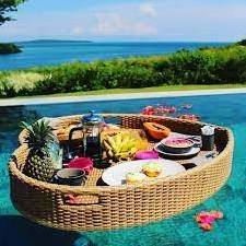 Summer Tray for swimming pool Floating breakfast drinks tray water basket rattan party serving tray/ Ms. Esther