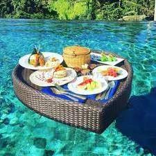 Summer Tray for swimming pool Floating breakfast drinks tray water basket rattan party serving tray/ Ms. Esther