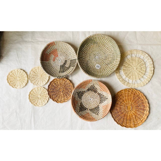 Full set woven basket, woven wheel wall art decorations, rattan diy wall decor Holiday