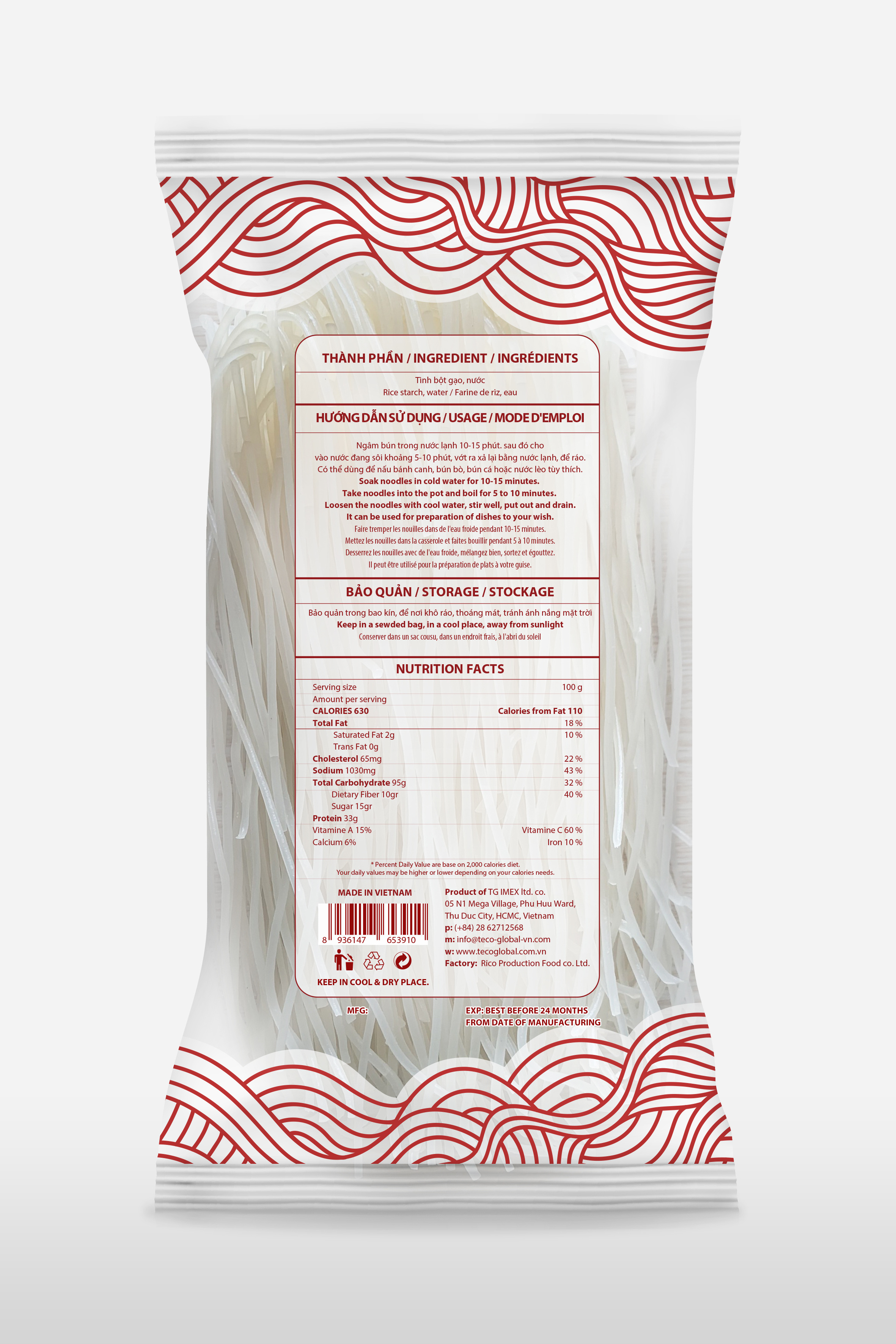 Rice Noodles - Hue Rice Vermicelli 400gr x 30 - delicious and convenient - Model TG0310 - Good quality from Vietnam