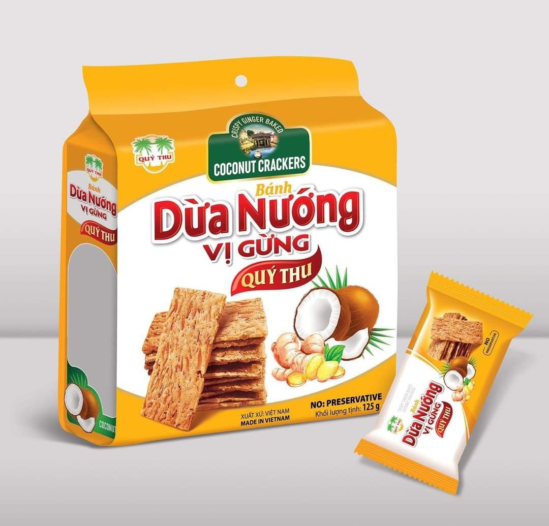 BAKED COCONUT CRACKER WITH GINGER FLAVOR  Biscuits Roasted Coconut mix ginger Cracker from Vietnam