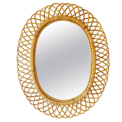 Wicker Mirror Vintage Style Rattan Cane Wall Hanging Decor Round