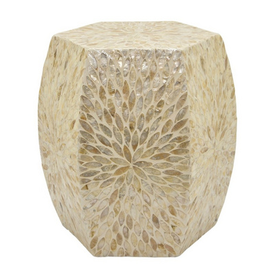 Unique Hexagonal Lacquer Iridescent Shell Mother Of Pearl Stool Ottoman From Vietnam