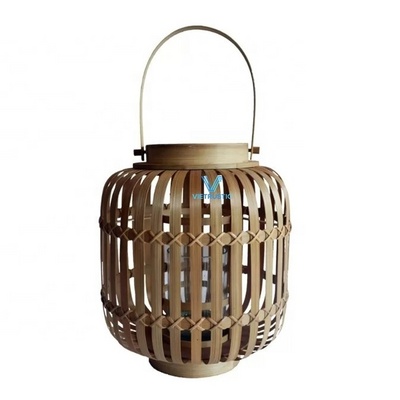 Vietrustic Vintage Natural Rattan Wicker Bamboo Lanterns Set of 2 Handmade Candle Holder For Indoor Outdoor Uses Made In Vietnam