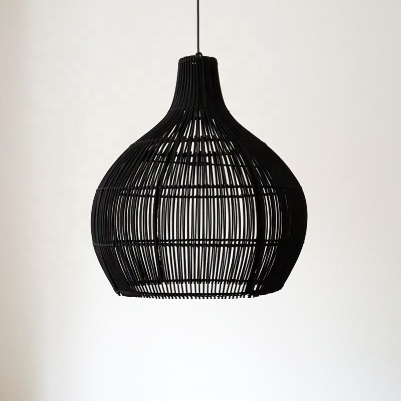 Vietrustic Rustic Black Woven Rattan Pendant Light Chandelier Lampshade Decor Lights Rattan  Bamboo Hanging Lamp Lighting 120