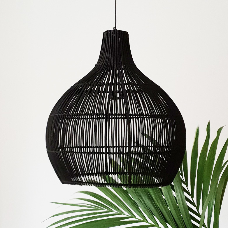 Vietrustic Rustic Black Woven Rattan Pendant Light Chandelier Lampshade Decor Lights Rattan  Bamboo Hanging Lamp Lighting 120