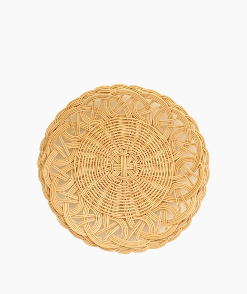 Round Handwoven Vietnam Bamboo Rattan Decorative Tray Set for Dinning Table