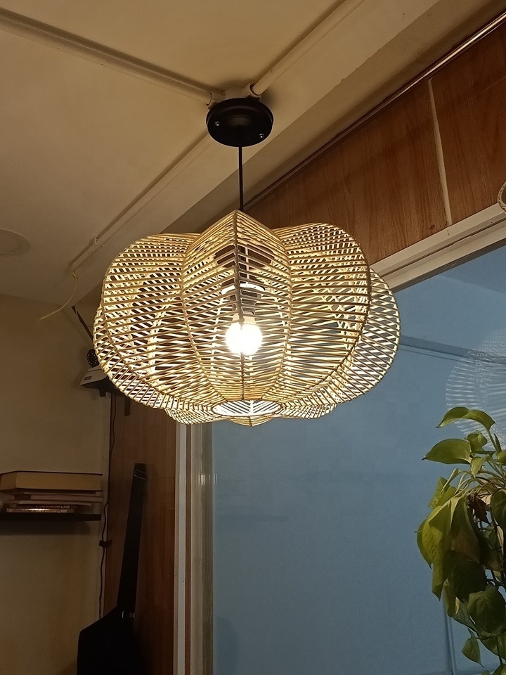 Vietrustic Creative Woven Boho Bamboo Rattan Decor Pendant Light Natural Wicker Bamboo Chandelier Light Shade Made In Vietnam