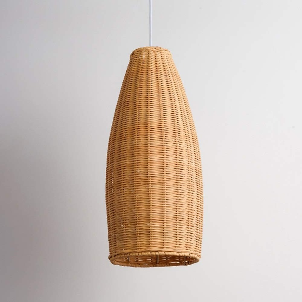 Long Bamboo Rattan Lamp Shade Pendant Light Style Asian Japanese Lamp Foyer Dining Table Tea Room