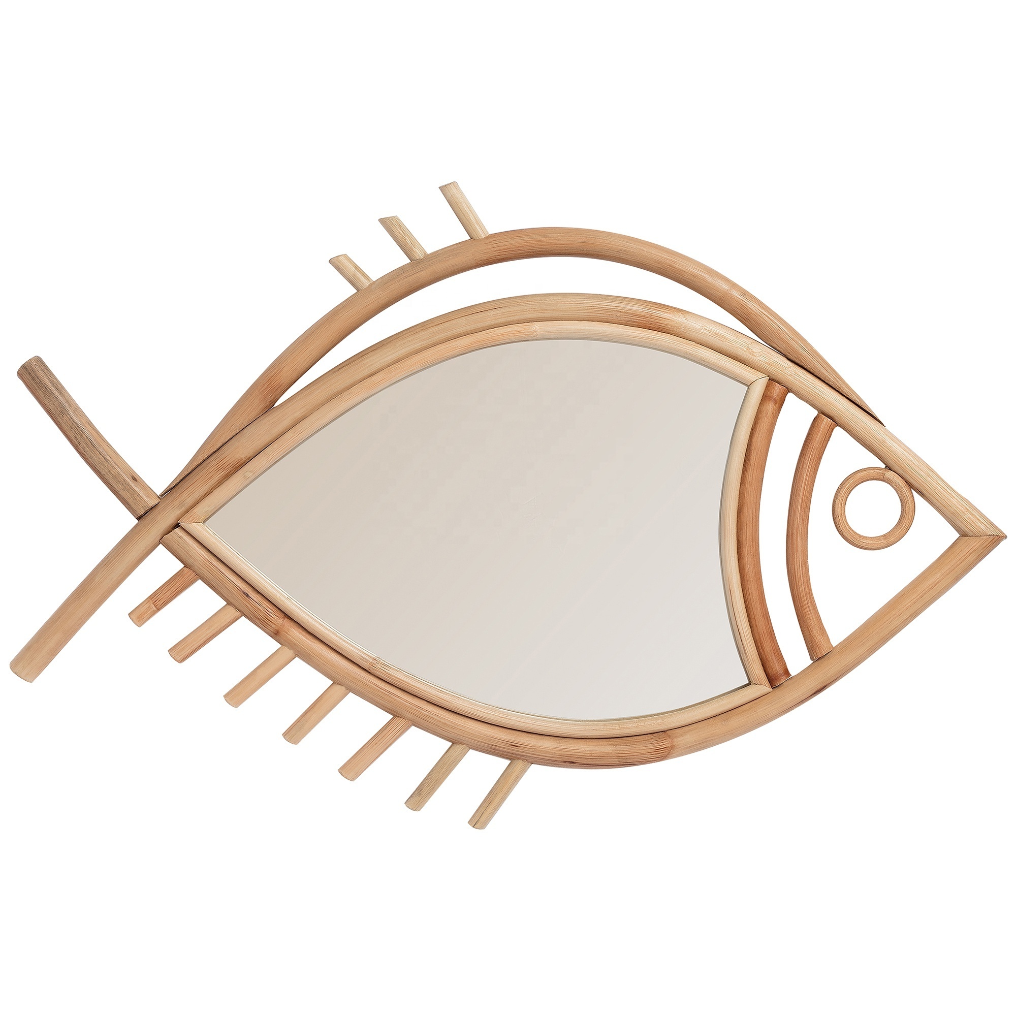 Cute Fish Interactive Impressive Handmade Sunburst Eye Cane Bamboo Rattan Vanity Mirror Interior Dresser Made In Vietnam