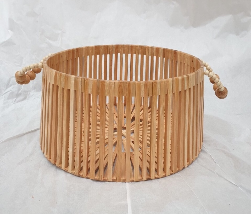 Vietrustic Handmade Bin Bamboo Basket Kitchen Storage Home Decor DIY Bead Handles Basket