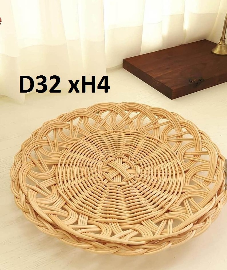 Round Handwoven Vietnam Bamboo Rattan Decorative Tray Set for Dinning Table