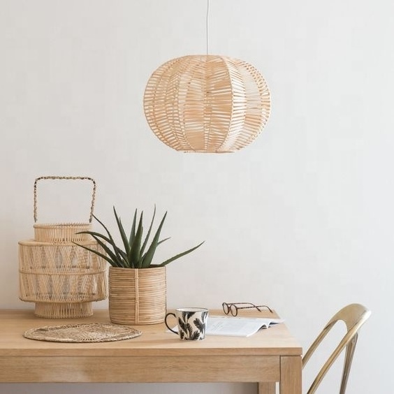 Vietrustic Creative Woven Boho Bamboo Rattan Decor Pendant Light Natural Wicker Bamboo Chandelier Light Shade Made In Vietnam