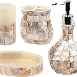 High Good Quality Capiz Mother of Pearl Bathroom Decor Set Household Natural Safe Wicker Furniture