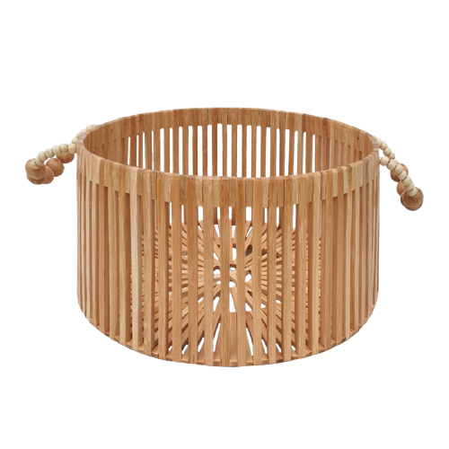 Vietrustic Handmade Bin Bamboo Basket Kitchen Storage Home Decor DIY Bead Handles Basket