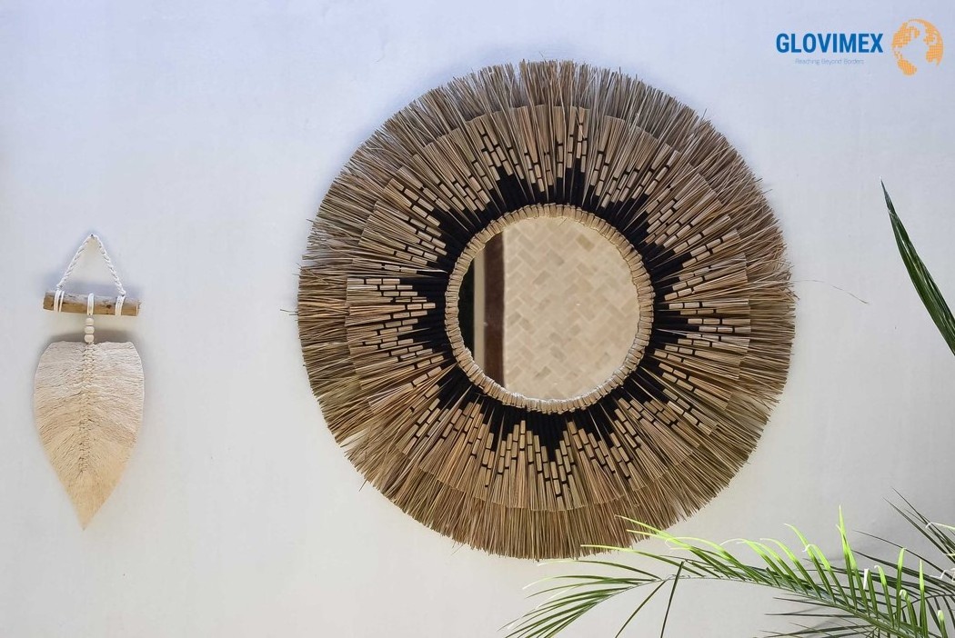 Hot Selling Product Seagrass Bathroom Mirror Decor Mirrors Decoration Wall Natural Safe Wicker Home Decors Luxury