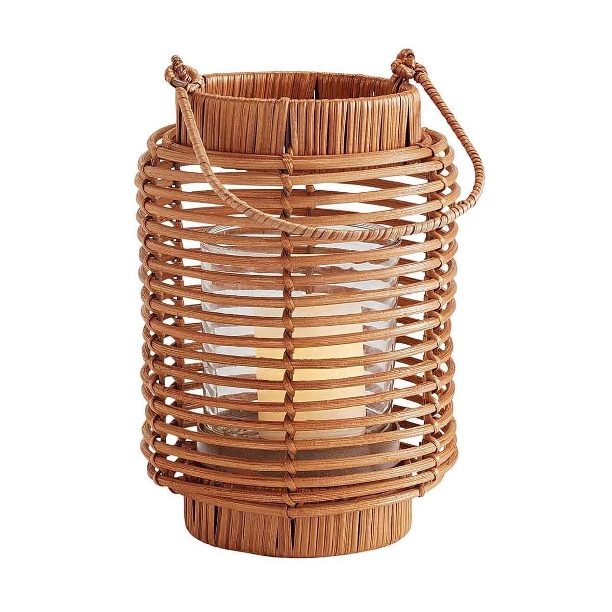 Vietrustic Eco-Friendly Handmade Rattan Woven Bamboo Lantern Set Of 3 Handmade Wicker Hurricane Candle Holder Made In Vietnam