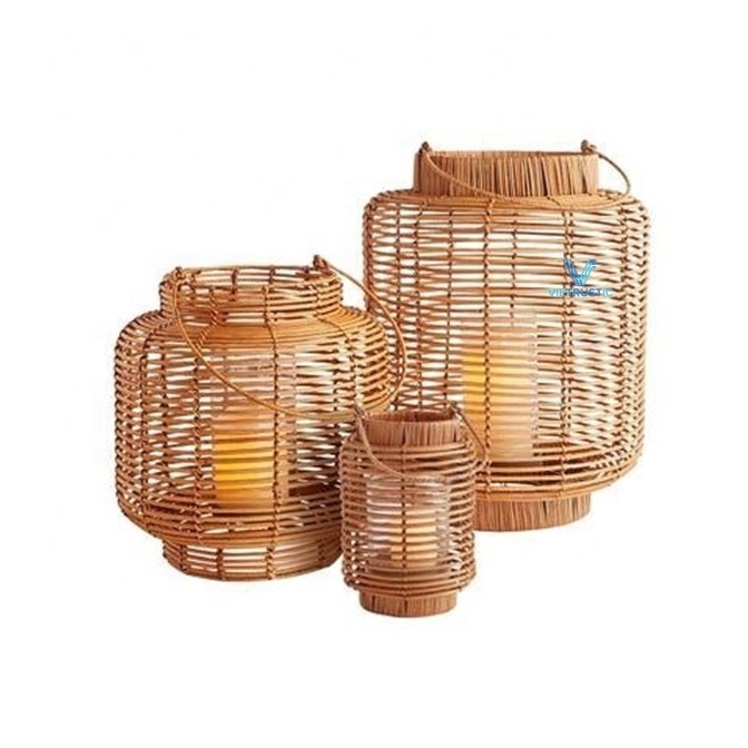 Vietrustic Eco-Friendly Handmade Rattan Woven Bamboo Lantern Set Of 3 Handmade Wicker Hurricane Candle Holder Made In Vietnam