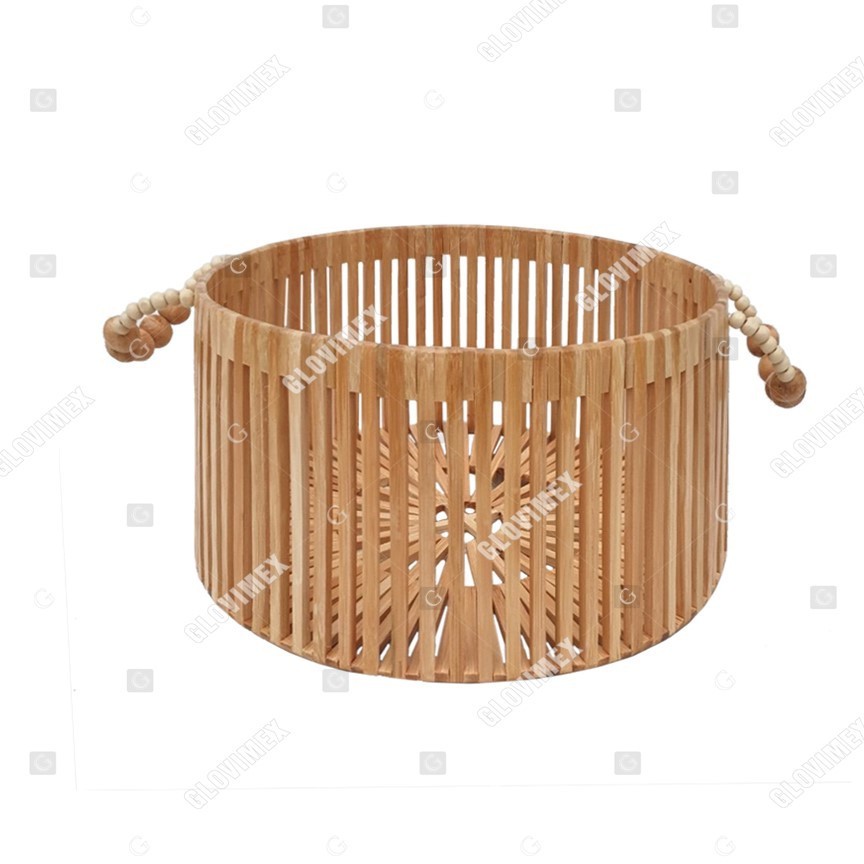 Vietrustic Handmade Bin Bamboo Basket Kitchen Storage Home Decor DIY Bead Handles Basket