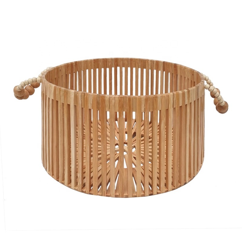 Vietrustic Handmade Bin Bamboo Basket Kitchen Storage Home Decor DIY Bead Handles Basket