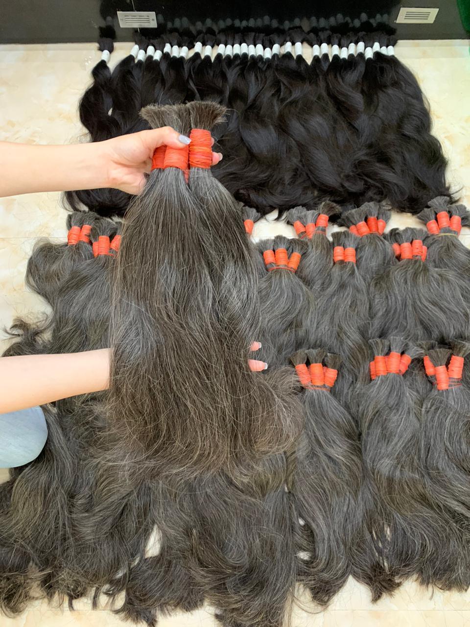 Human hair 100% Vietnamese White grey natural  pure virgin hair in hair extensions raw materials in bulk quantity