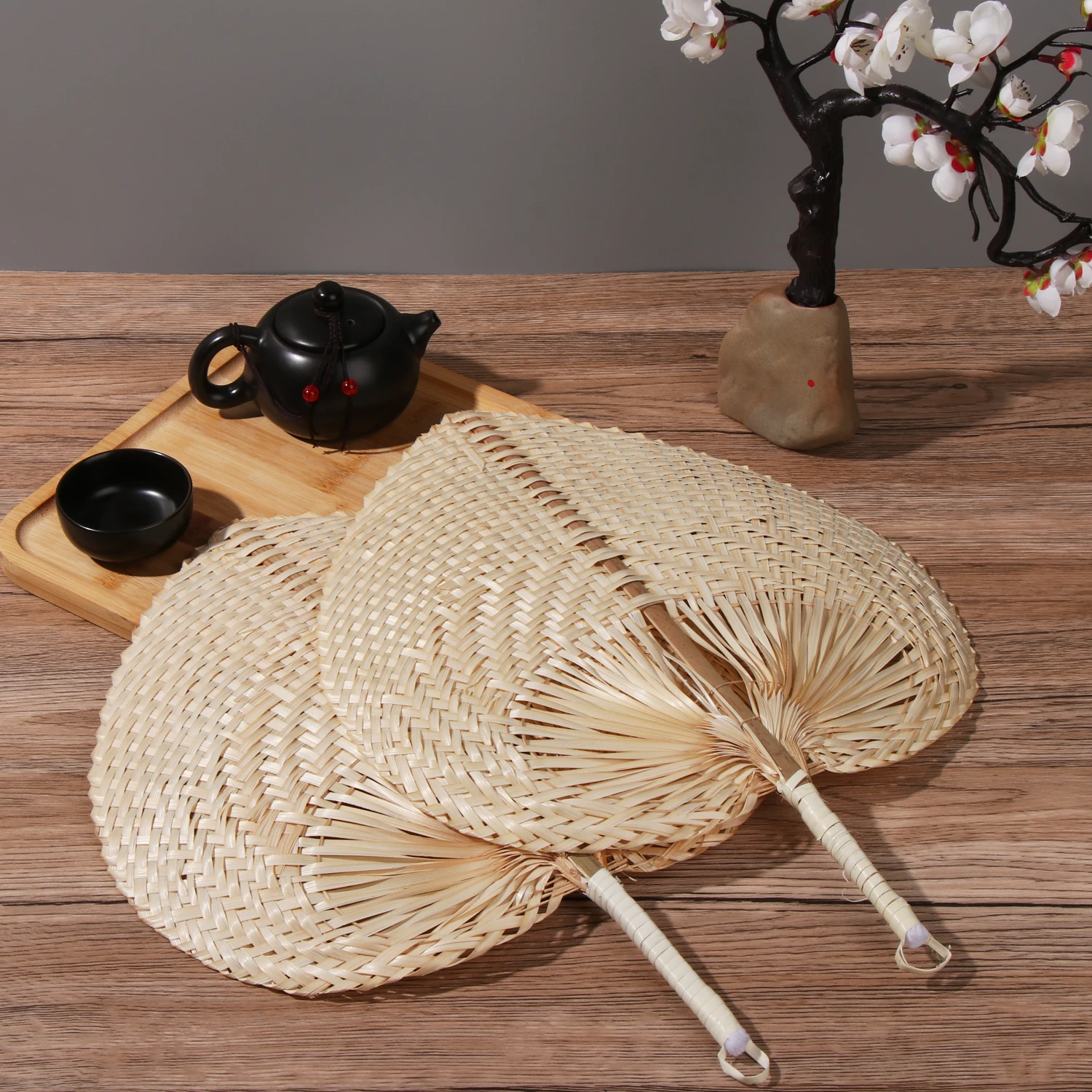 Personalized Palm Hand Fans Rattan Raffia Fan Natural Bamboo Raffia Hand Fan For Decoration