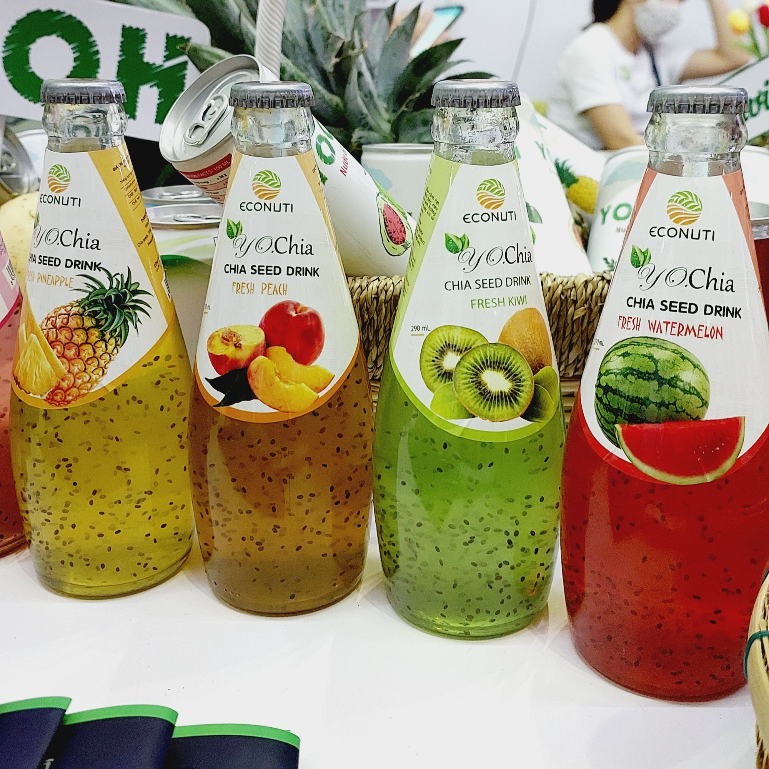 Basil Chia Seed Drink Glass bottle 290ml Pineapple Flavor OEM/ODM Private Label