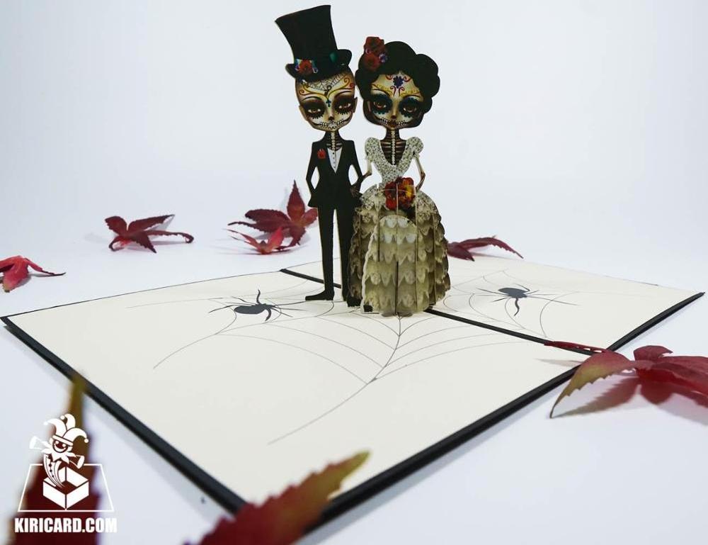 Happy halloween 3d customized intricated printed laser cutting corpse newlywed pop up card Vietnamese handicraft