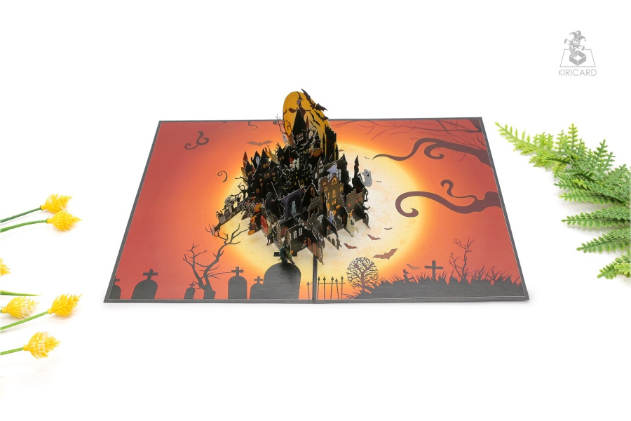 Kiricard Scary Castle Pop Up Card 3D Beautiful Vietnamese Handmade Funny Halloween Card for children