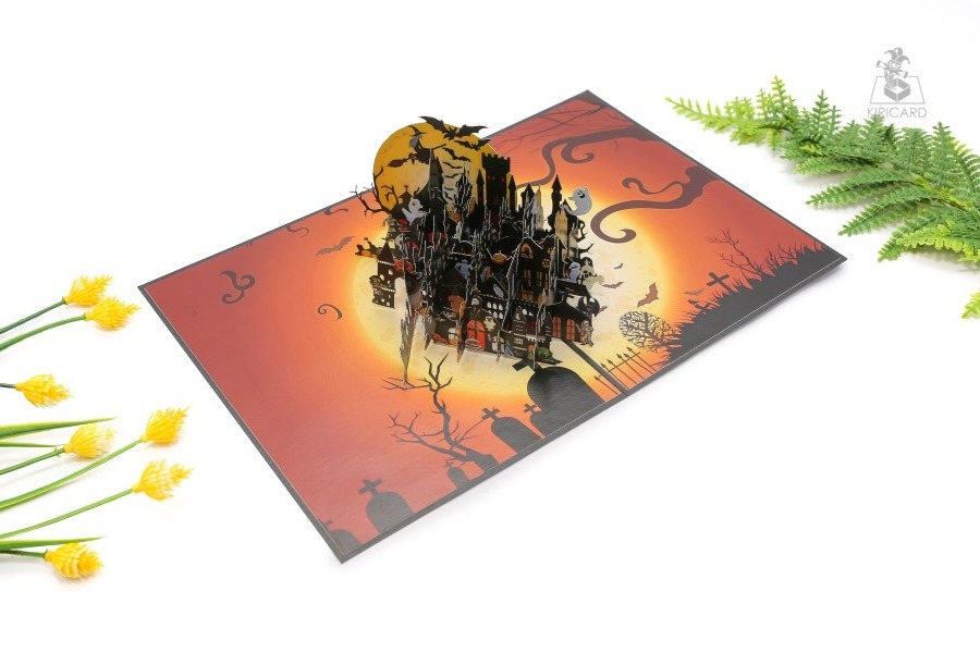 Kiricard Scary Castle Pop Up Card 3D Beautiful Vietnamese Handmade Funny Halloween Card for children