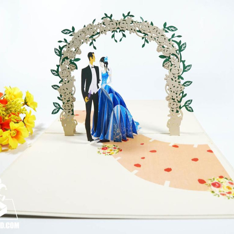 Happy wedding invitation 3d laser cut beautiful handmade Pop Up Card