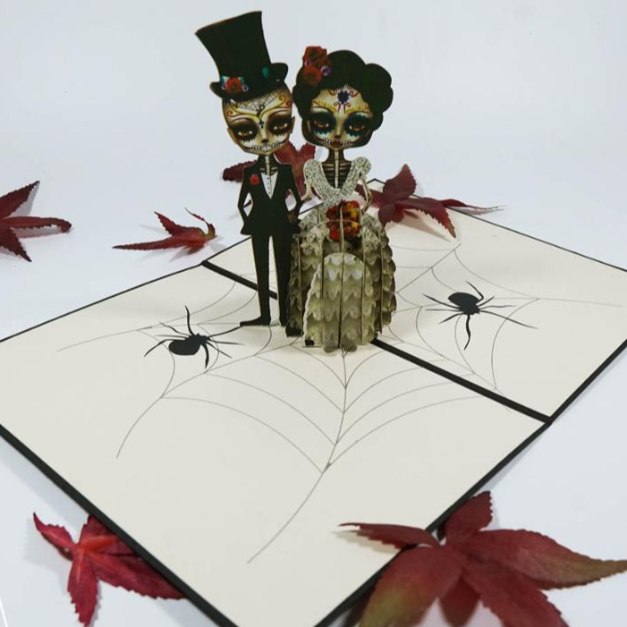 Happy halloween 3d customized intricated printed laser cutting corpse newlywed pop up card Vietnamese handicraft