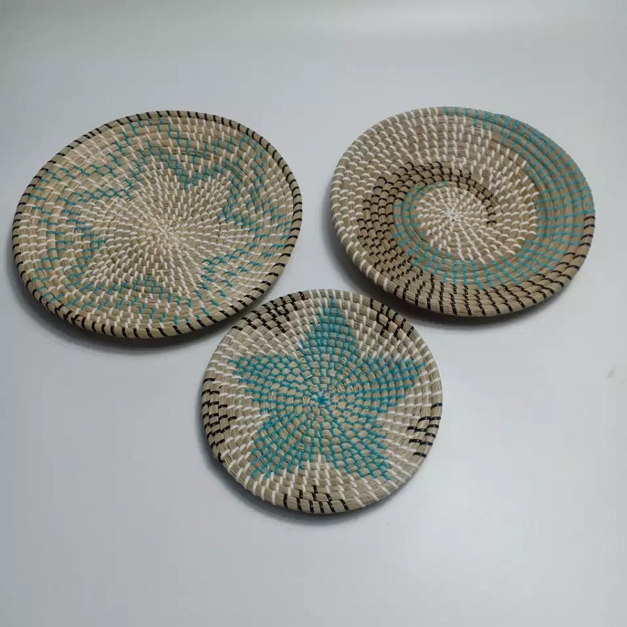 Hot sale Set of 5 Seagrass Woven Wall Plate/ Wall Hanging Decoration Hanging Home Decor Kitchen Accessories