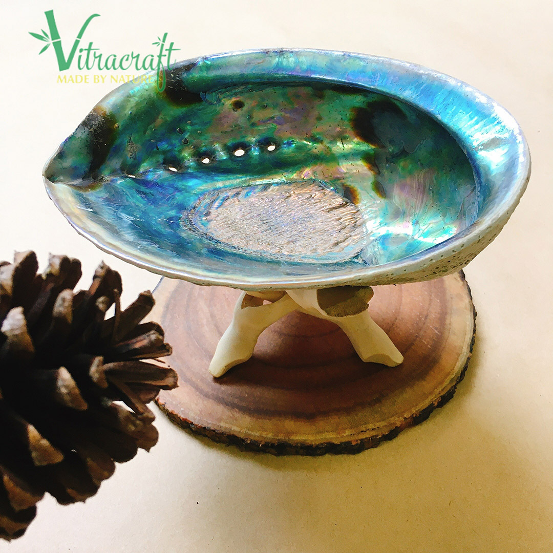 Large Rainbow Abalone Shell. Perfect for Smudging , Smudge Bowl , Large Smudge Bowl.Agarwood burning bowl with wooden base. Handmade Vietnam