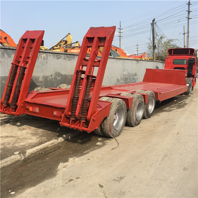 3 Axles Low Bed Boy Deck Flatbed Container Gooseneck Excavator Transport Semi Trailer Trucks 100 Ton Lowbed Used Truck Trailers