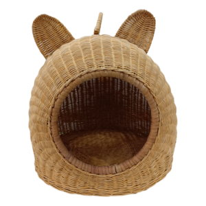 Vietnam Cute Rounded Rattan Cat Cave Bed House Indoor Wicker Cat House with Handle