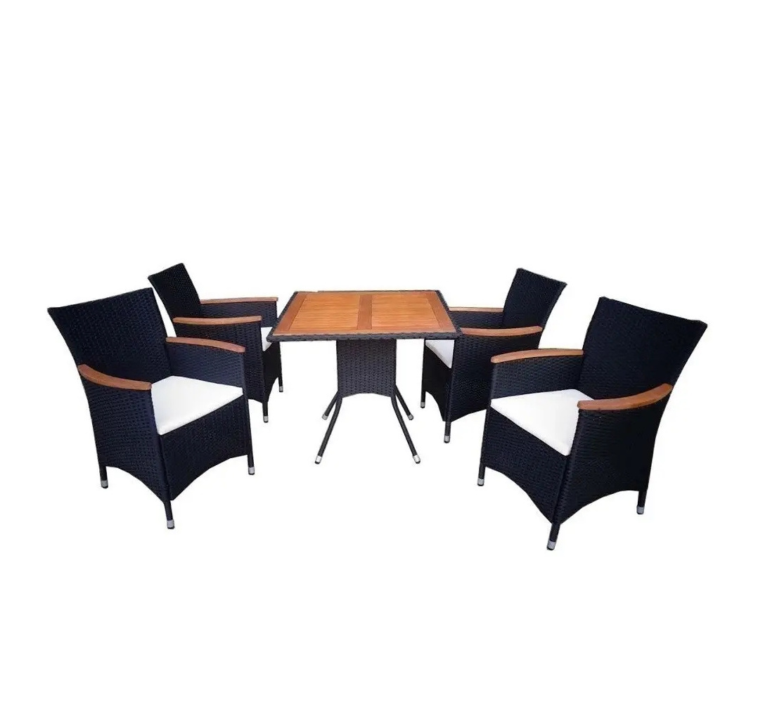 KD ALVA set 5 pcs Outdoor Garden Furniture Patio Rattan Wicker Modern Luxury Space Saving Waterproof 4 Seater Dining Table Set