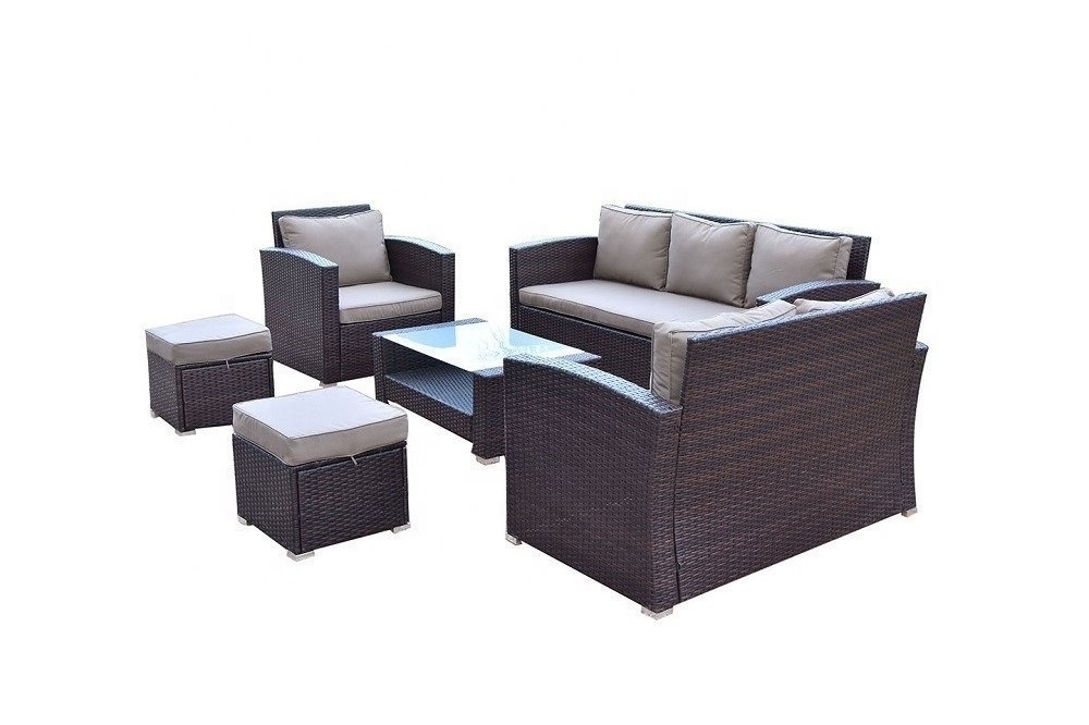 KD MODERN 8 set 6pcs Custom Easy-to-maintain 7 Pieces Handwoven PE Rattan Wicker Outdoor Furniture Patio Sofa Set